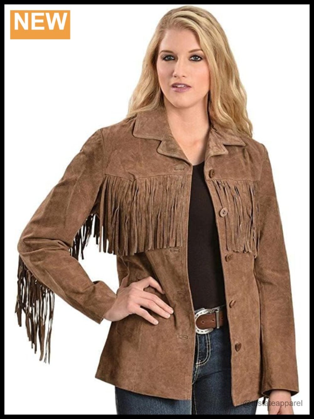 Genuine Suede Leather Cowgirl Fringe Jacket Western Style for Women